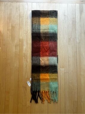 NEW PACSUN Cozy Plaid Fringe Blanket Scarf in Multi-Color
